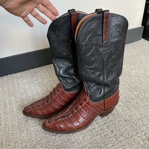 Lucchese | Brown and Black Caiman Crocodile Cowboy Western Boots